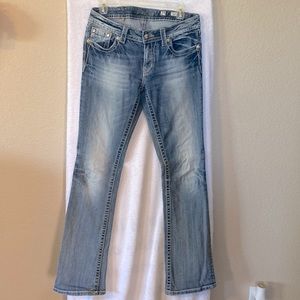 Miss Me Women’s Boot Cut Rhinestone Embroidered Fleur de Lis Jeans-Size 29